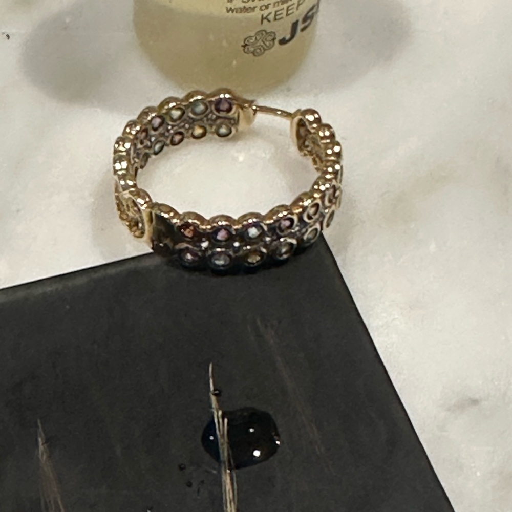 VIBRANT 10K GEMSTONE HOOP EARRINGS -12.5 GRAMS !! - Picture 13 of 15